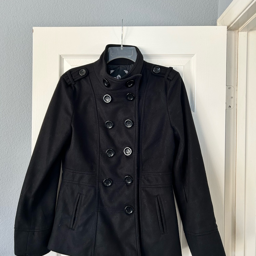 Black Military Style Double Breasted Pea Coat Jacket Style 8555‎ Womens Y2K